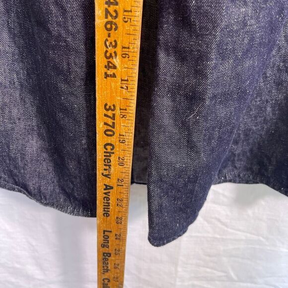 Poetry Blue Faux Wrap 100% Linen Wide Leg Chambray Cropped Culotte Pants Size 8 - Picture 9 of 12